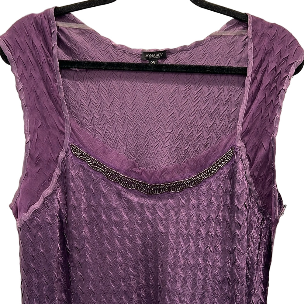 Komarov Beaded Ombre Asymmetrical Ruffle Dress Nwt